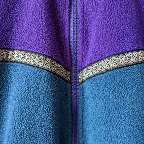 Vintage 90s MEC Fleece Polartec Full Zip Up Jacket Flower Motif - Picture 2 of 7